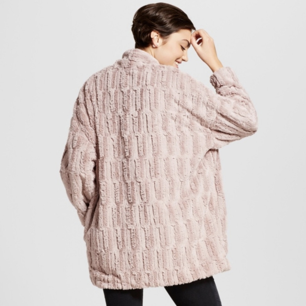 Xhilaration Mauve Textured Embossed Open-Front Furry Coat